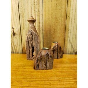 Collection of 3 Unique Vintage Rustic Live Edge Candle Holders